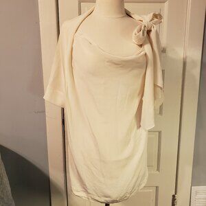Aquilano Rimondi Silk Crepe Draped Front Tie Bow Ivory Blouse